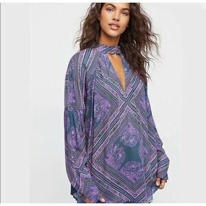 Free People Tunic / Flowy Floral Blouse Women's Sz Medium‎ Boho Whimsical